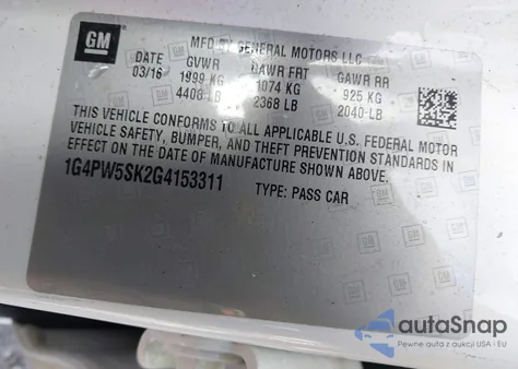 2016 Buick Verano Sport Touring Group from USA, damaged, VIN 1G4PW5SK2G4153311